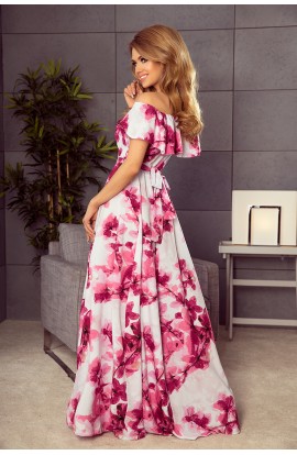 Rochie Maxi cu Imprimeu Floral si Decolteu Spaniol