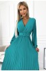 Rochie elegantă midi, de culoare turcoaz, cu pliuri delicate